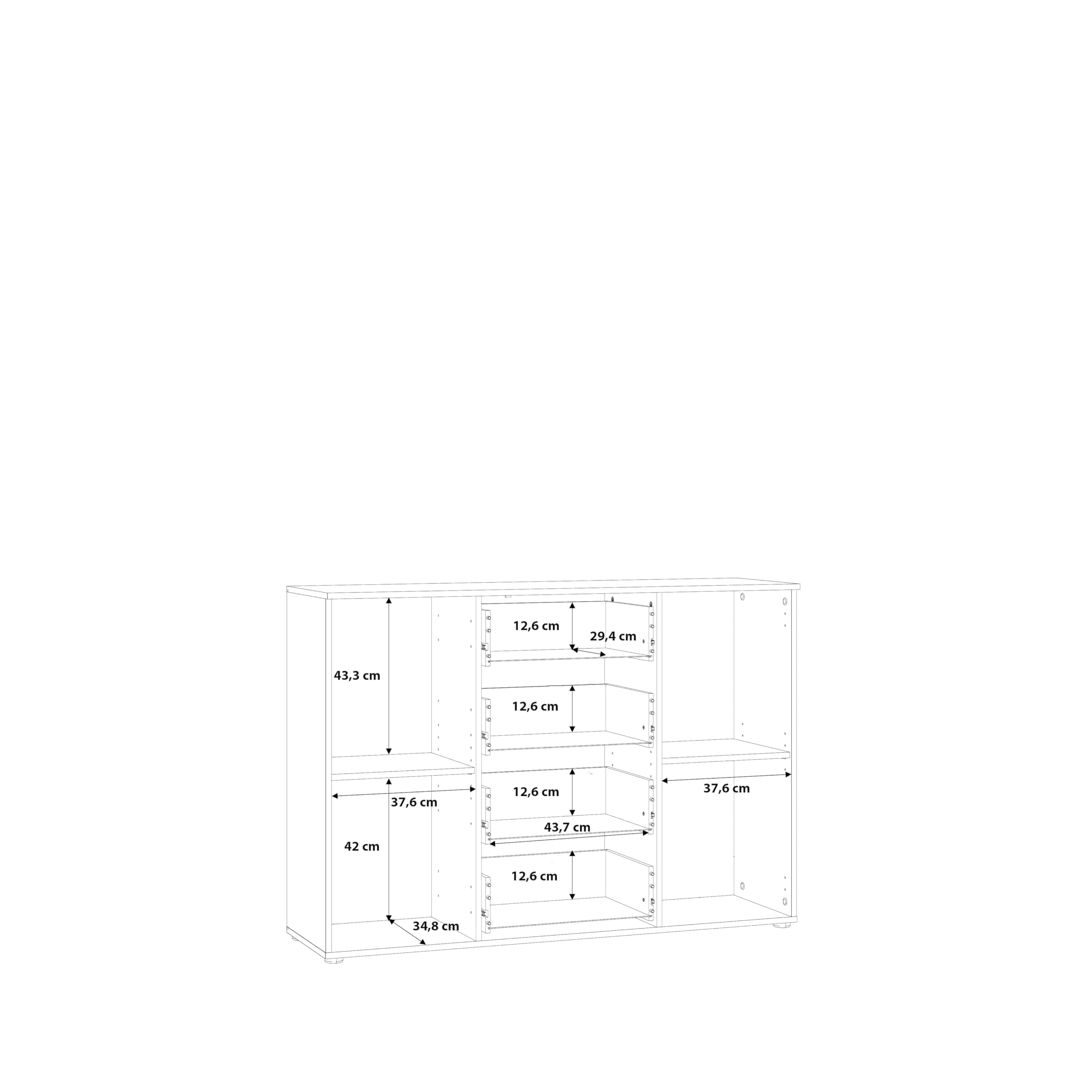 Forte ATTALYAR Kommode mit 4 Schubladen und 2 Türen, Holzwerkstoff, Old – Wood Vintage/Betonoptik Dunkelgrau, B x H x T: 129,6 x 91,3 x 38 cm