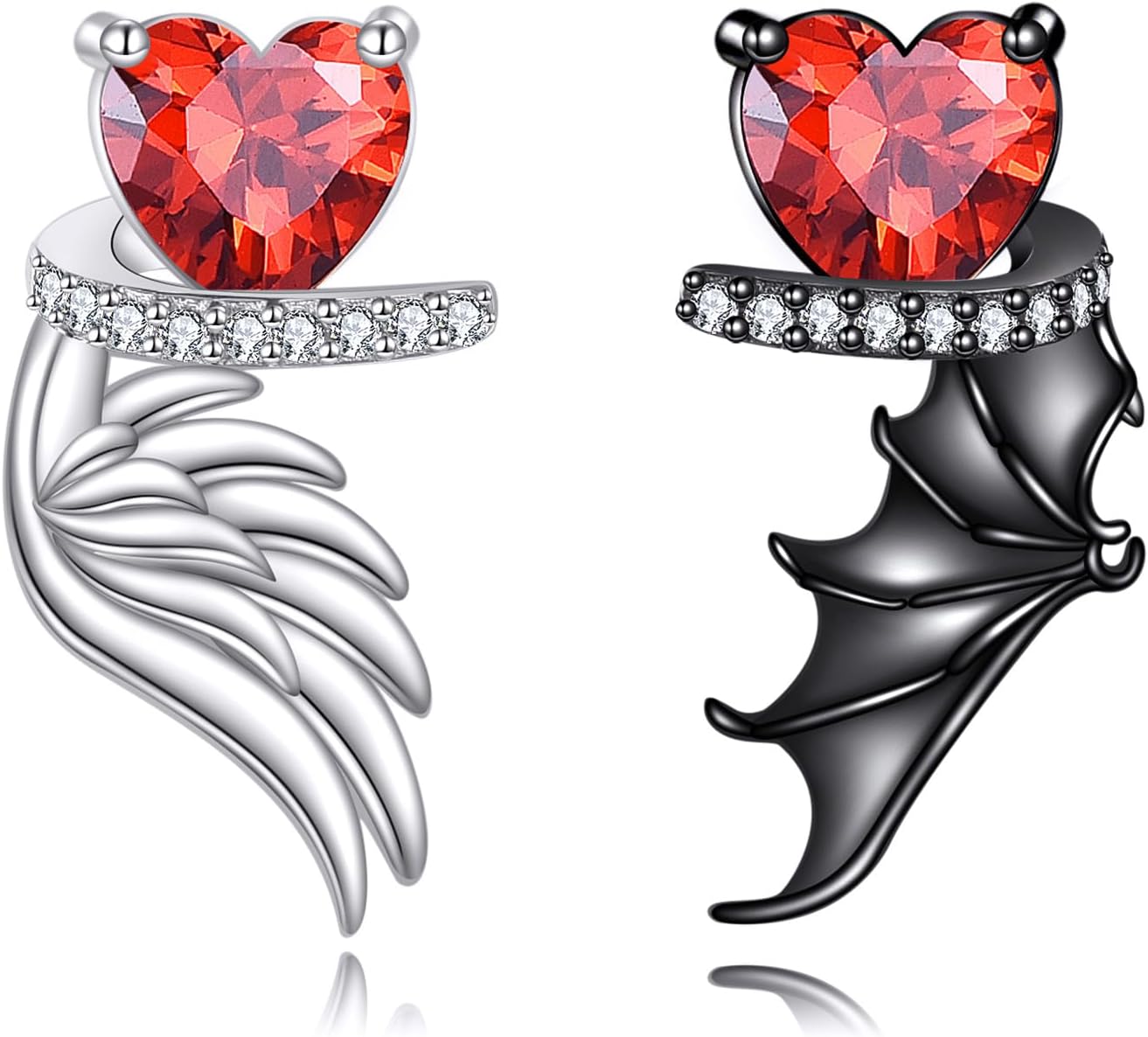 Angel Devil Earrings 925 Sterling Silver Black and White Demon Angel Wings Stud Earrings Birthday Valentine's Day Jewelry Gifts for Women