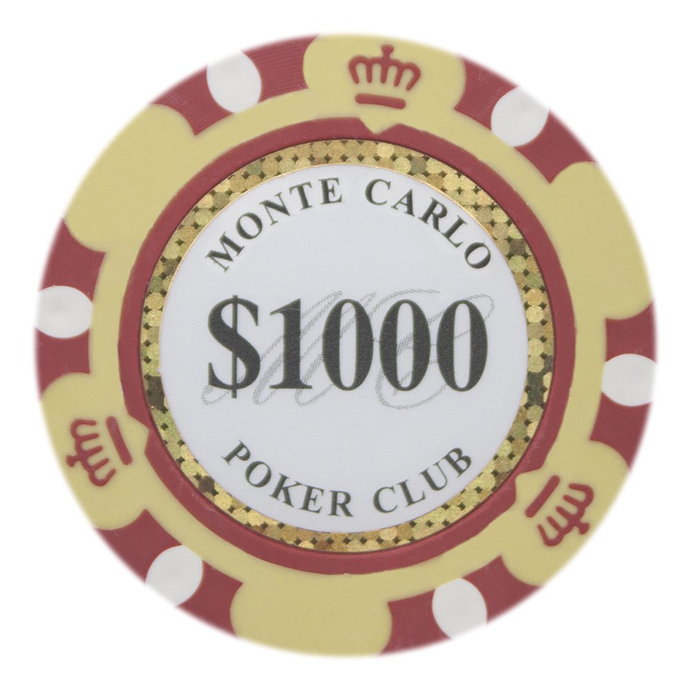 Monte Carlo - Fichas de póquer de 14 gramos (paquete de 100) - Compuesto de arcilla pesada premium ($1,000 amarillo)