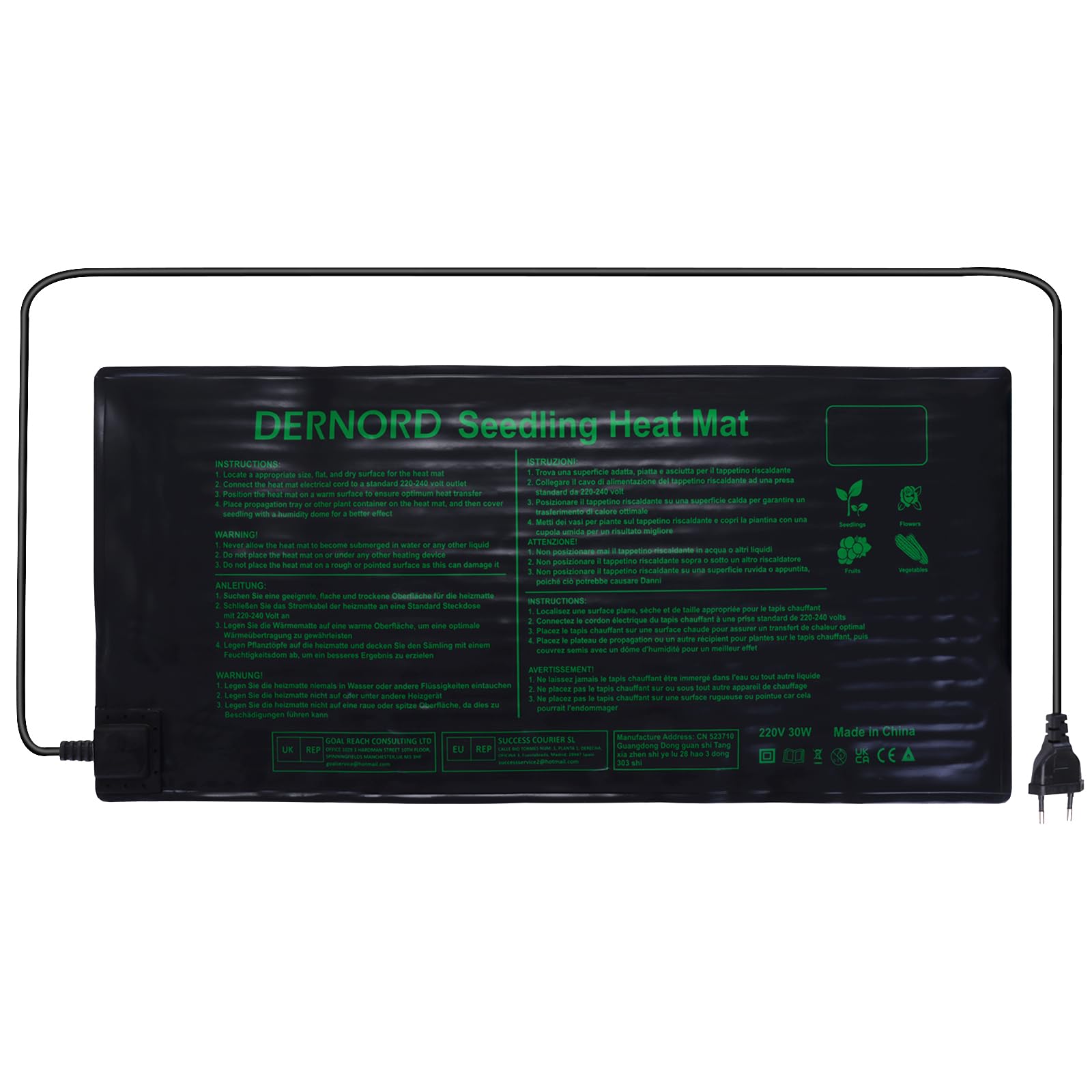 DERNORD Pflanzmatte Heizmatte 30W 25.5 X 53 cm Pflanzen Wasserdicht Heating Pad for Gemüse Blumen Seedling Gewächshäuser