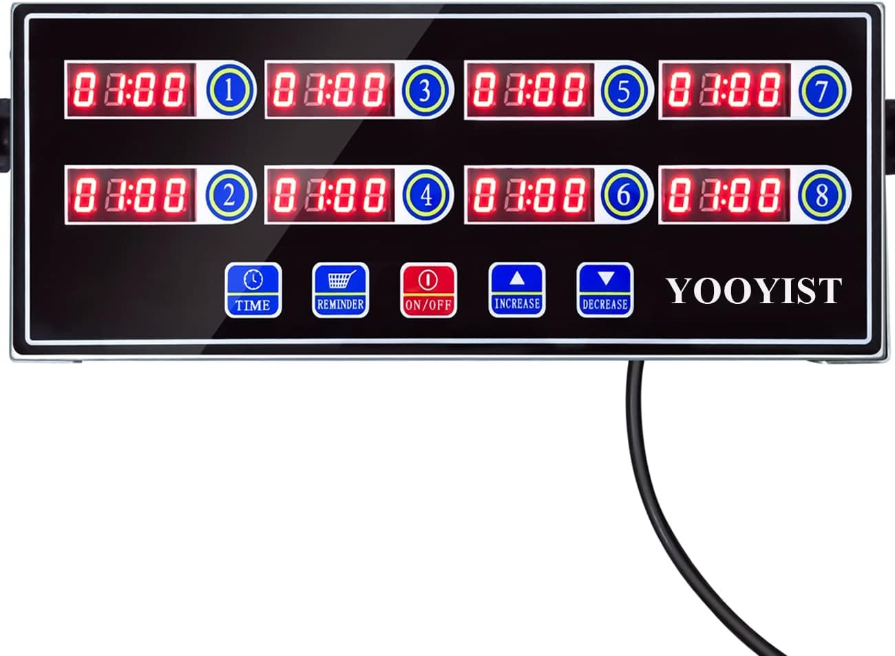 Precision Kitchen Timers for Cooking – 8 Channel Commercial Kitchen Timer Restaurant Kitchen Supplies – Stainless Steel Digital LED Chef Cooking Timer – Reminder Function, Loud Alarm, Black