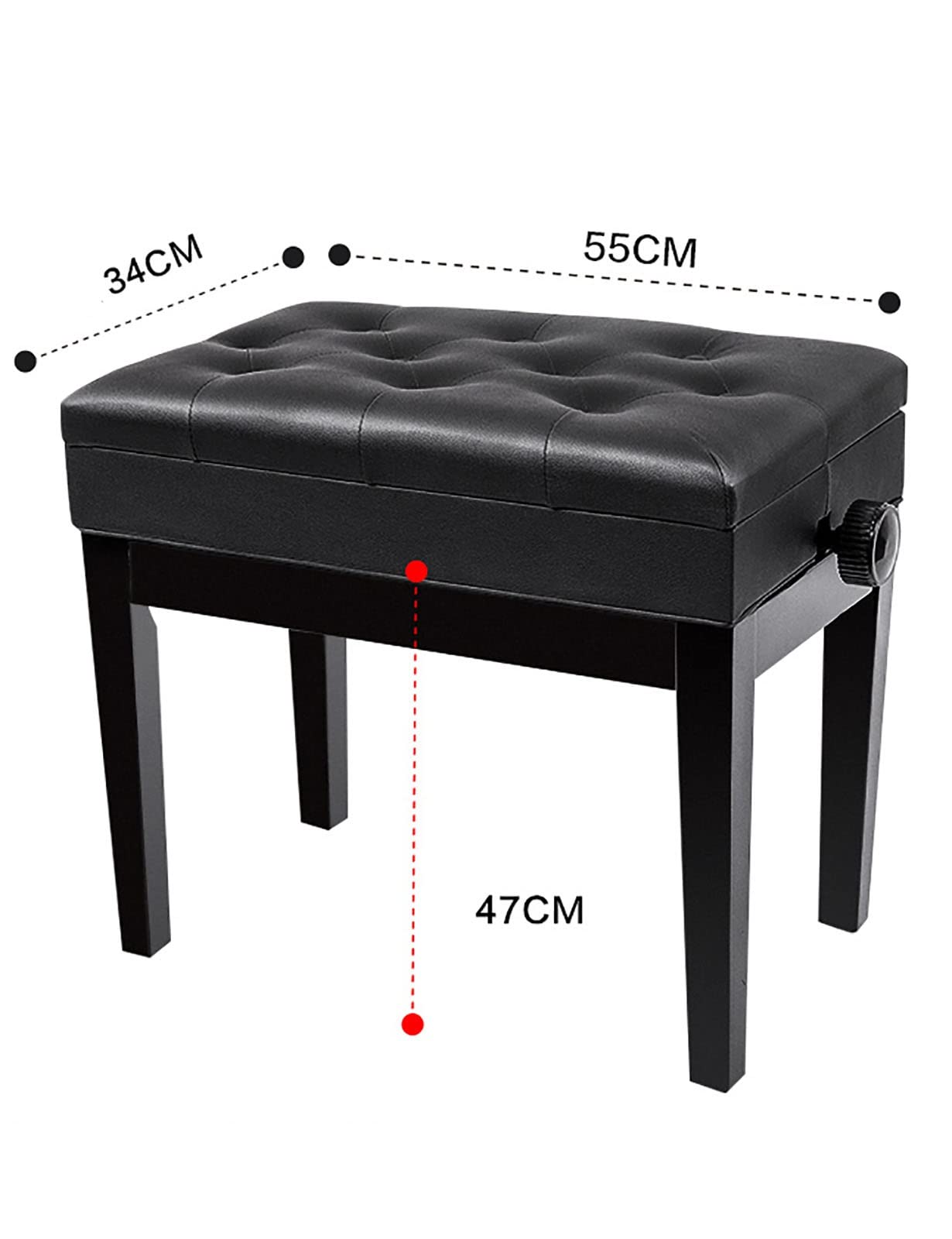 Panca per pianoforte con rivestimento in pelle, altezza regolabile (10 cm), panca per tastiera, 55 x 34 x 47 57 cm, colore nero