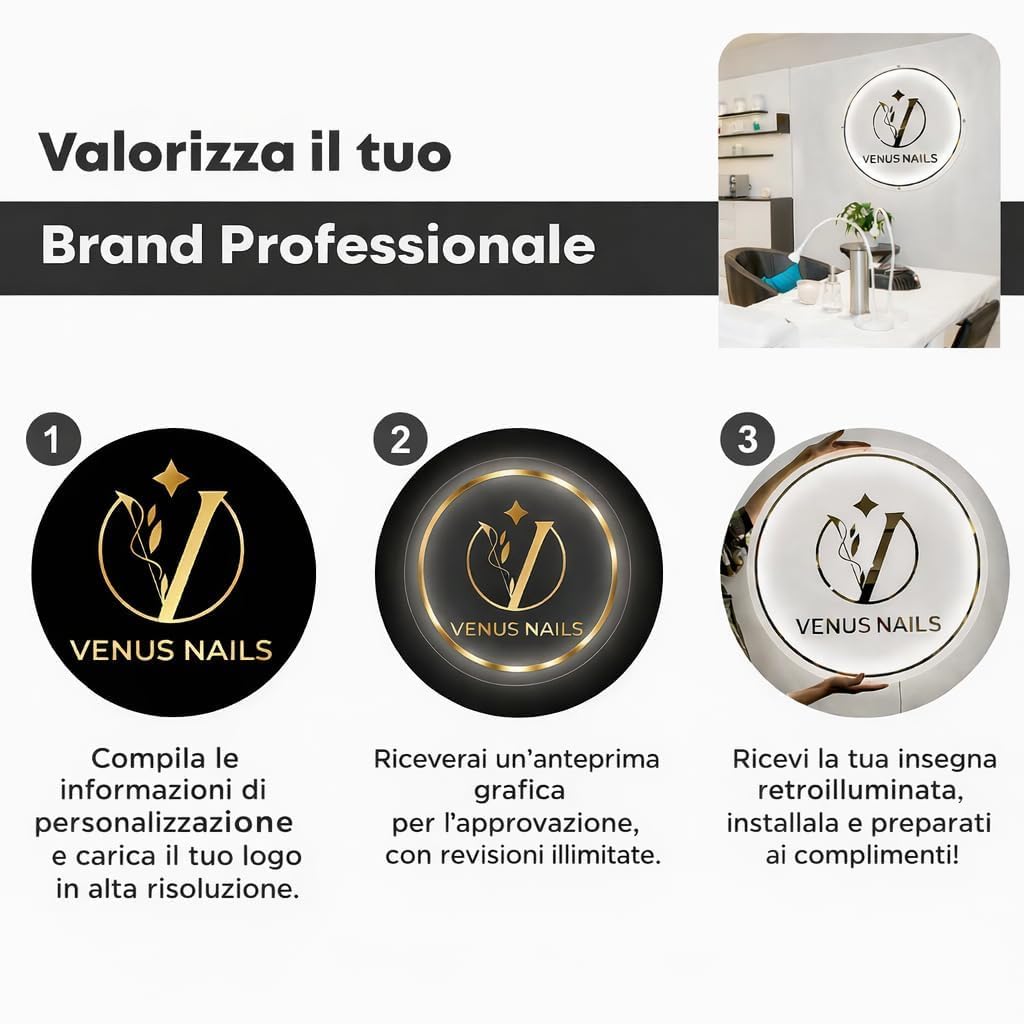 Neonapm Insegna Acrilica Retroilluminata Personalizzata, Segno Luminoso per Logo Aziendale, Vetrina di Ristorante, Negozio, Decorazione di Ufficio, Studio di Bellezza, Forma Rotonda (35-120cm)