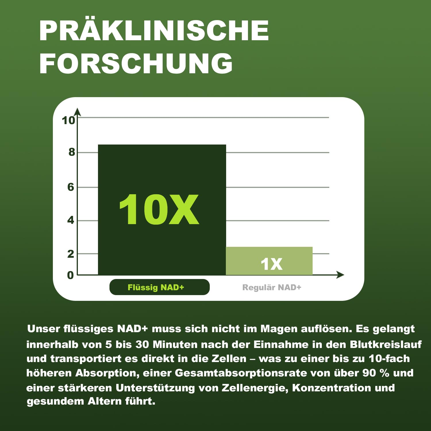 NAD+ Zellregeneration 1000mg – Flüssigkeit NAD Nahrungsergänzungsmittel für Anti-Aging, DNA-Reparatur & Energie – NAD+ Booster mit Resveratrol, Kollagen & Quercetin – 10 Trinkampullen