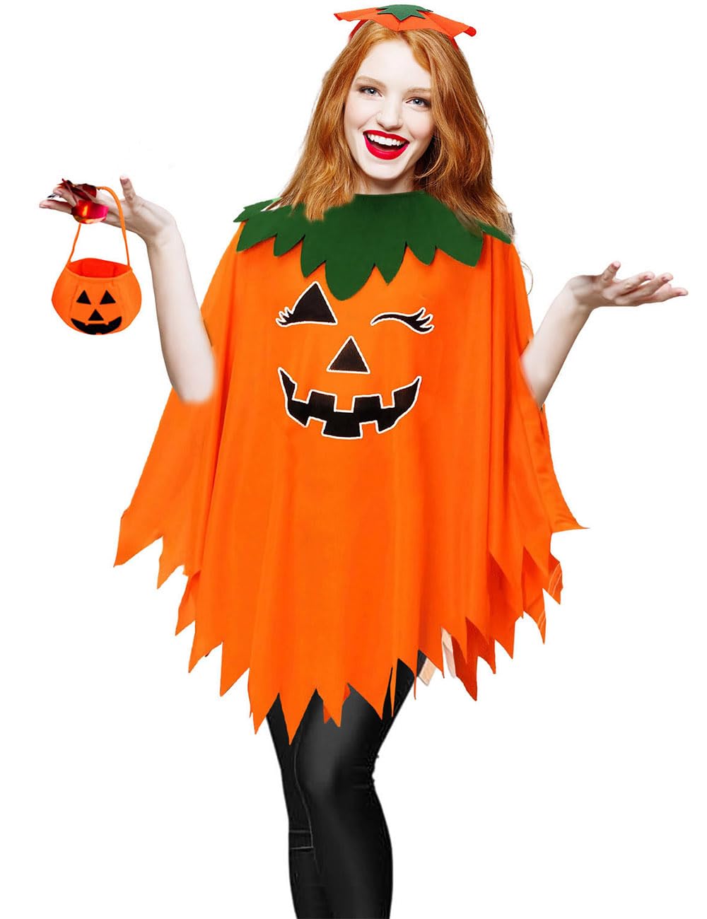 Bagtopia Pumpkin Costume for Adults with Hat, Halloween Poncho for Women Men, Party Outfit for Halloween Christmas Festival
