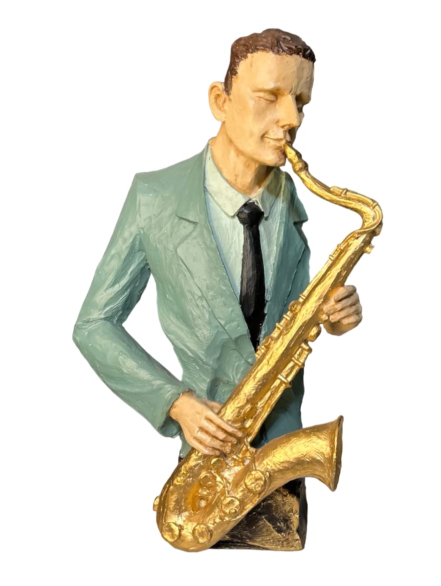 Sculpture d'art Jazzin' le saxophone fait main, buste de musicien chic 42 cm