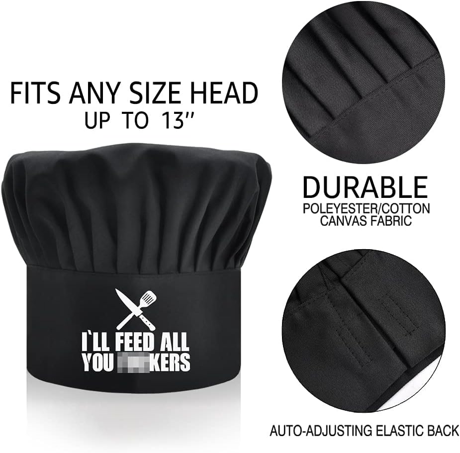DYJYBMY I'll Feed All You シェフハットとエプロンセット、面白いクッキンググリルエプロンギフト、男性