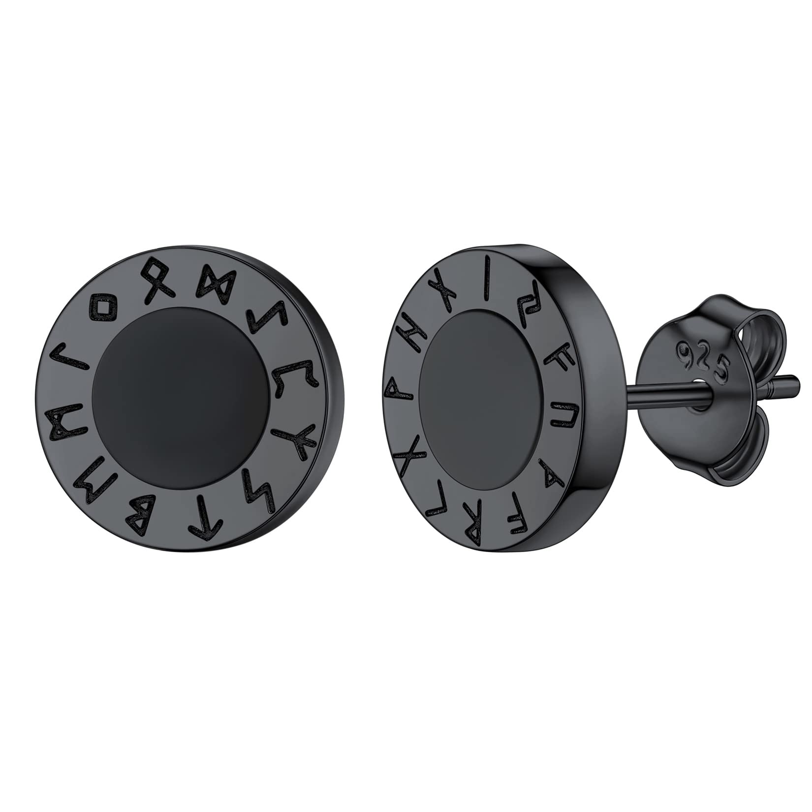 Silvora 2 Pcs Runas Vikingas Plata Vintage Pendientes Achatadas con Símbolos Nórdicos Vegvísir/Valknut/Trinidad/Cabeza de Lobo