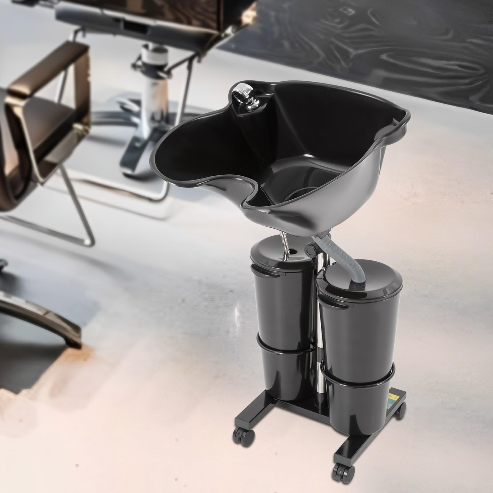 Lavabo portátil de pie con doble depósito de altura ajustable con bomba eléctrica y tubo de drenaje para peluquería, personas mayores, mujeres embarazadas
