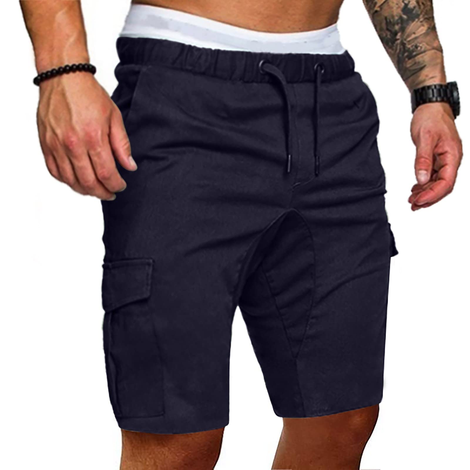 Cargo Shorts for Men Elastic Waisted Drawstring, Athletic Casual Lightweight Jersey Shorts Outdoor Lightweight Sport Shorts