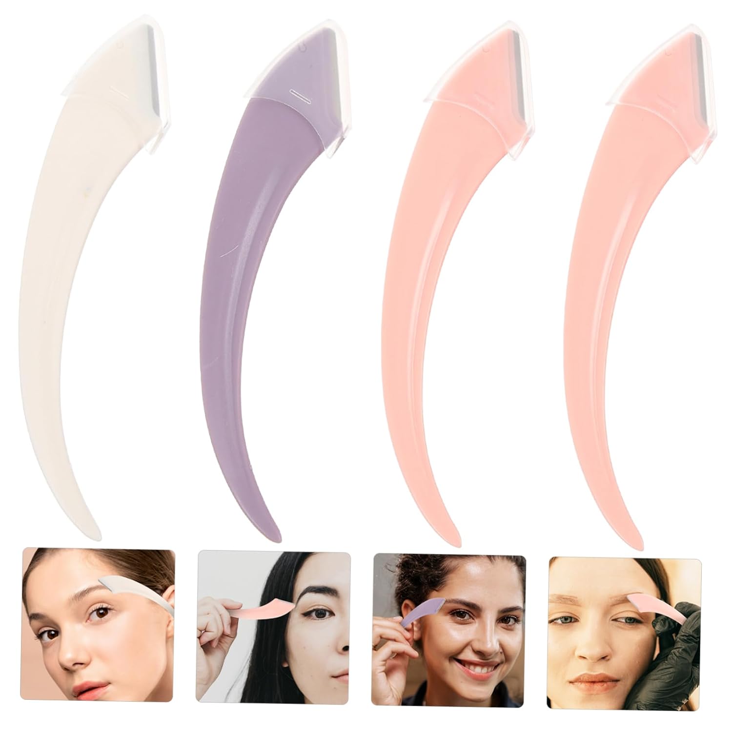 4pcs Eyebrow Curved Handle Eyebrow Trimmers for Precise Shaping Portable Brow Shaving Tools for Women Skin-friendly Design for Home Travel