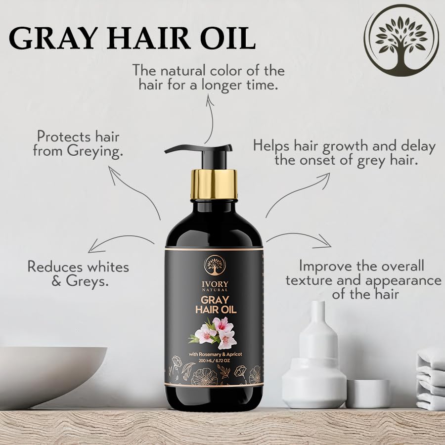 Image of Oil for Greys (200 Ml) - Helps Stop Greying & Brings Back Natural Black Hair | With all 100% Natural Ingredients including Apricot, Moroccan Argan, Jojoba
