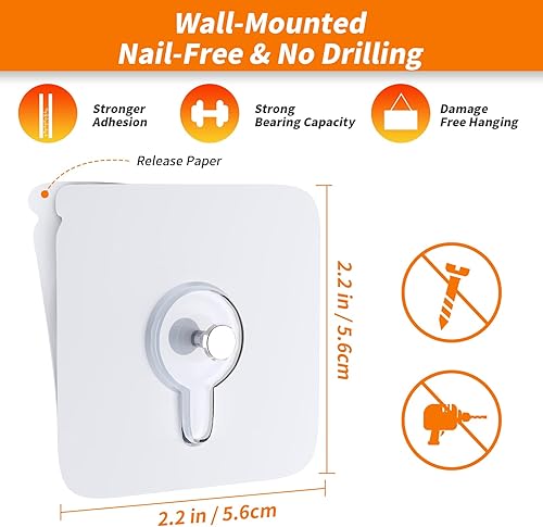 Miniatura 3 de 24 ganchos de pared sin clavos, ganchos adhesivos de pared, para usar en el interior de la cocina, baño, hogar y oficina (0.315 in)