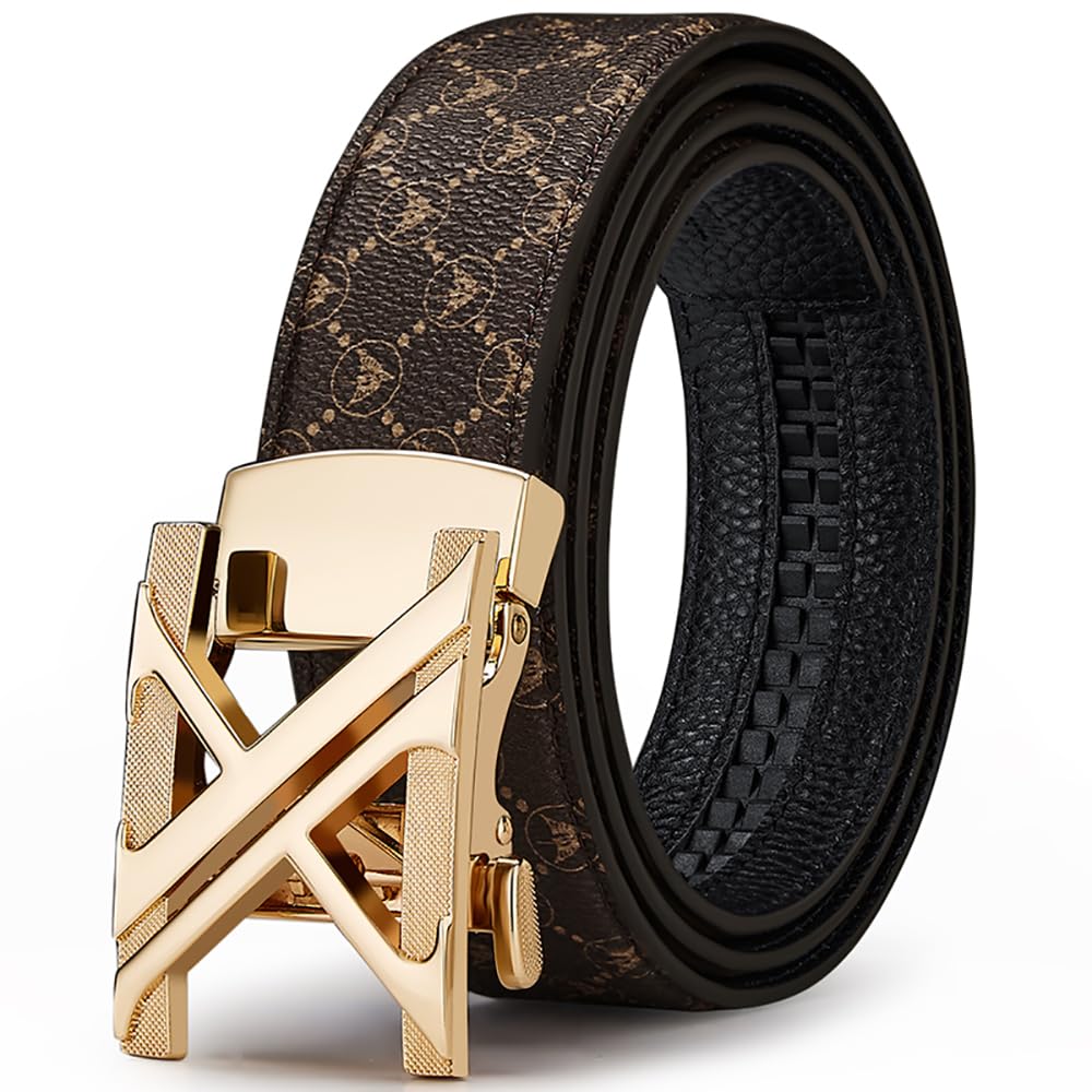 Designer Genuine Leather Mens Ratchet Belt Letter W Y Buckle Business Casual Gift