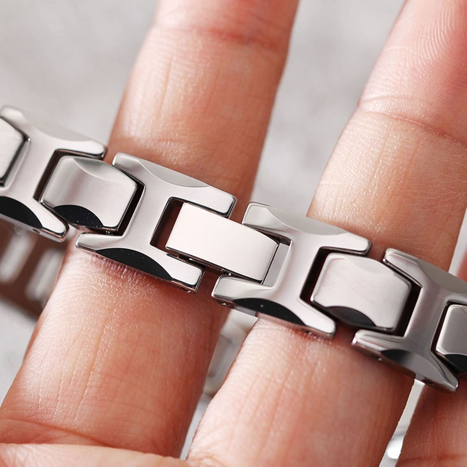 Metalowe bransoletki dla mężczyzn, biżuteria ze stali nierdzewnej dla mężczyzn bransoletka magnetyczna srebrna stal nierdzewna 205 x 11 mm