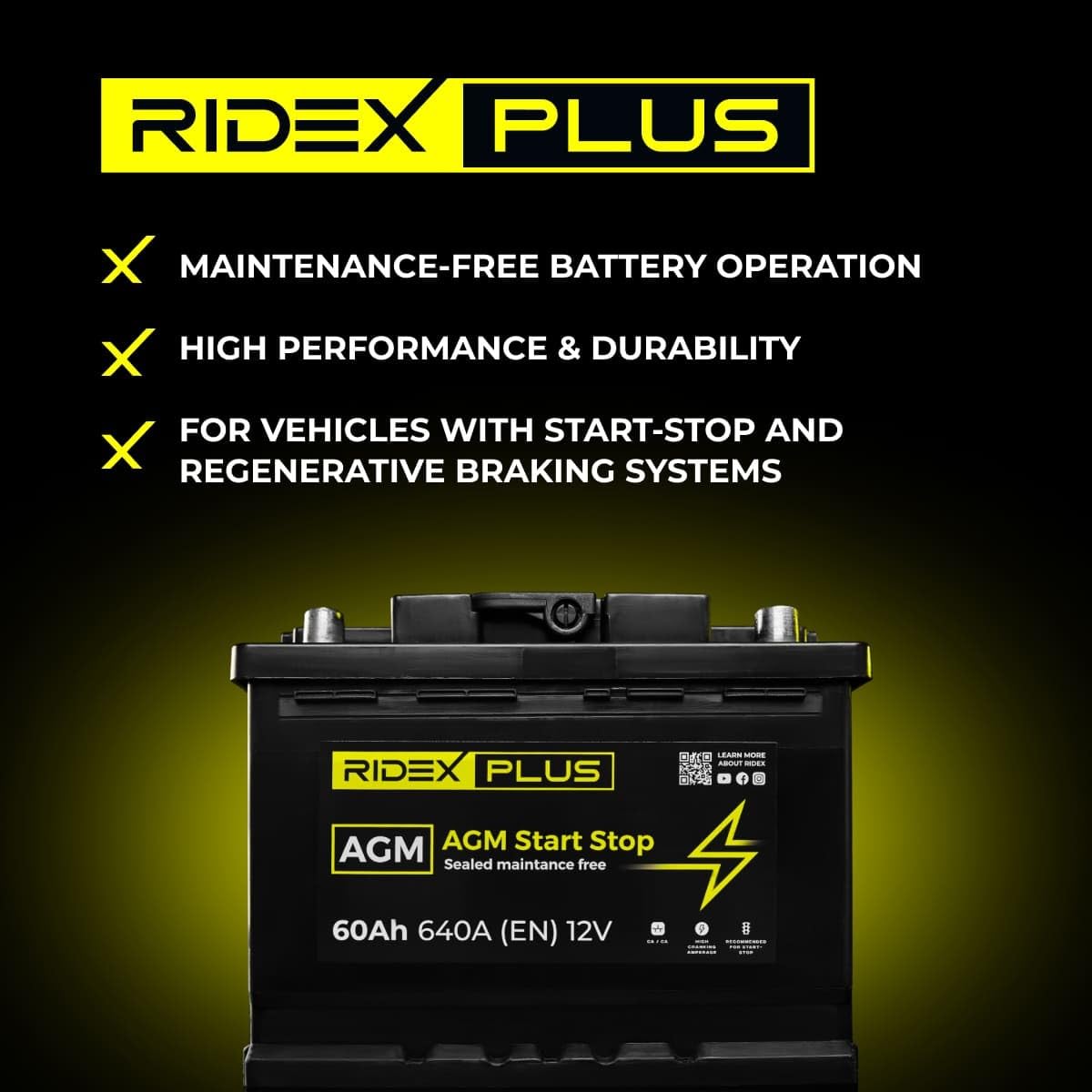 RIDEX PLUS 1S0013P AGM Start-Stop Batería Coche 80Ah 840A 12V B13 DIN/ISO L4 Baterías de Arranque de 75Ah 70Ah Compatible con VW Transporter T5 Furgoneta 7HA, 7HH, 7EA, 7EH Tiguan II AD1, AX1