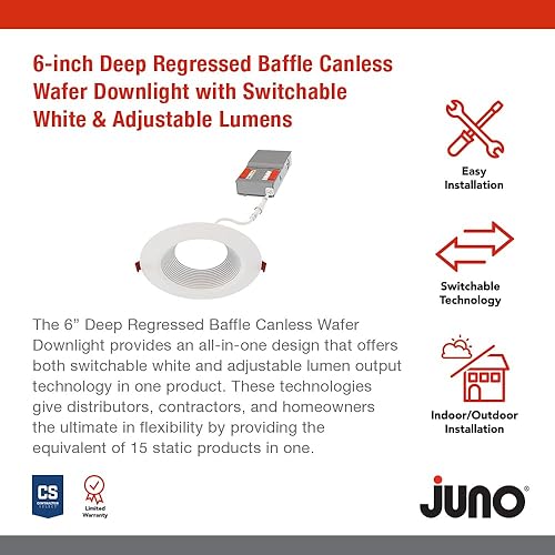 Miniatura 2 de Juno WF6 DREG B ALO20 SWW5 90CRI CP6 MW M2 - Oblea empotrable LED sin lata, estilo de ribete deflectado de retroceso profundo, 6 pulgadas, blanco