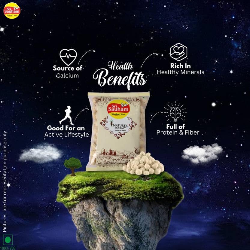 Image of Sri Sauham Premium 100% Natural Raw Makhana - 100 gm | Fox Nuts | Lotus Seeds | Rich in Calcium & Protein | No Added Artificial Flavours or Preservatives | Pesticide-Free & Gluten-Free