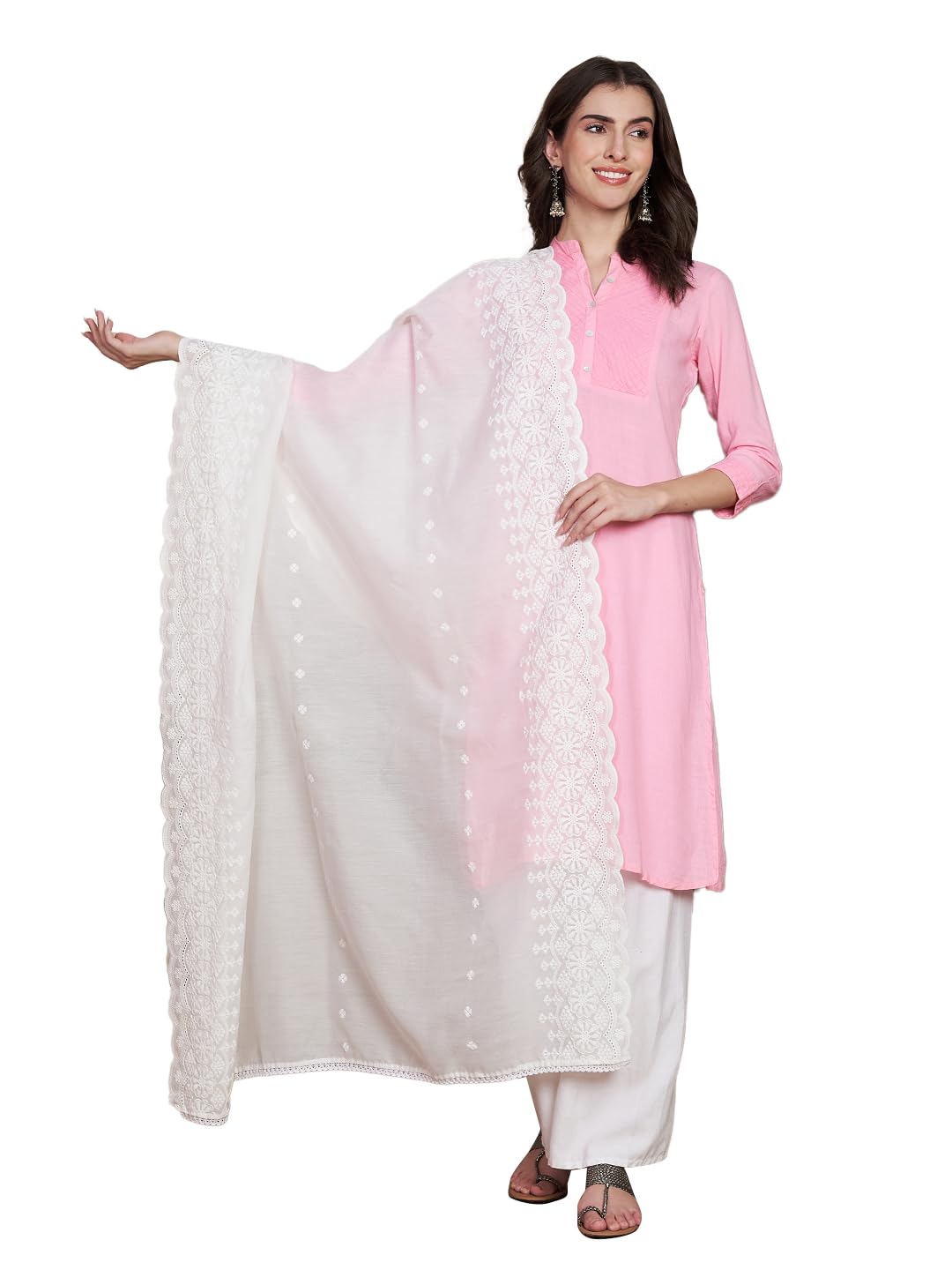 akshadeep Women's Pure Cotton Muslin Chikankari Dupatta | Embroidered Work Ethnic Dupatta | Traditional Designer Dupattas with Cotton Lace-picture-17