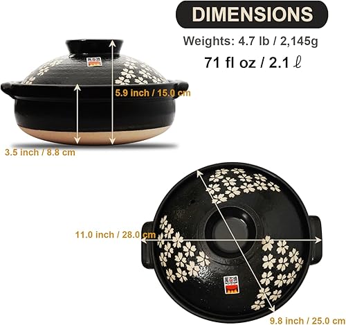 Miniatura 3 de Banko-yaki Donabe - Auténtica loza japonesa con diseño de flor de cerezo, ideal para cocinar en temporada fría, regalo perfecto para seres queridos