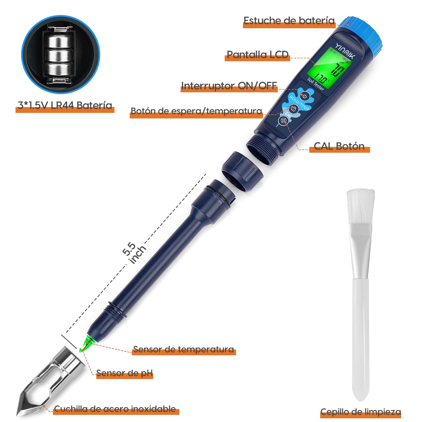 YINMIK Medidor de pH del Suelo, probador Digital de pH del Suelo y la solución, pH medidor Profesional para medir Alimentos, Agua, Carne, Cerveza elaboración, Piscina, Queso, Pan, Invernadero jardín