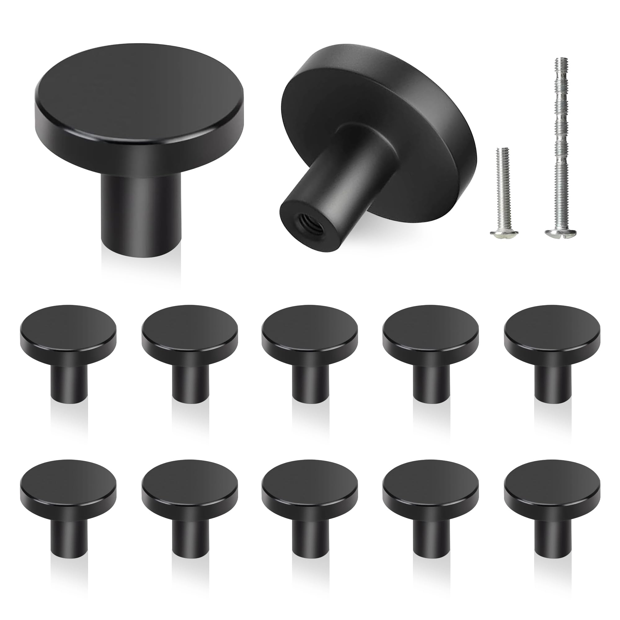 YSDMY 12 Pcs Black Cupboard Knobs and Handles, 30mm Round Antique Pull Handle for Wardrobe Furniture Hardware