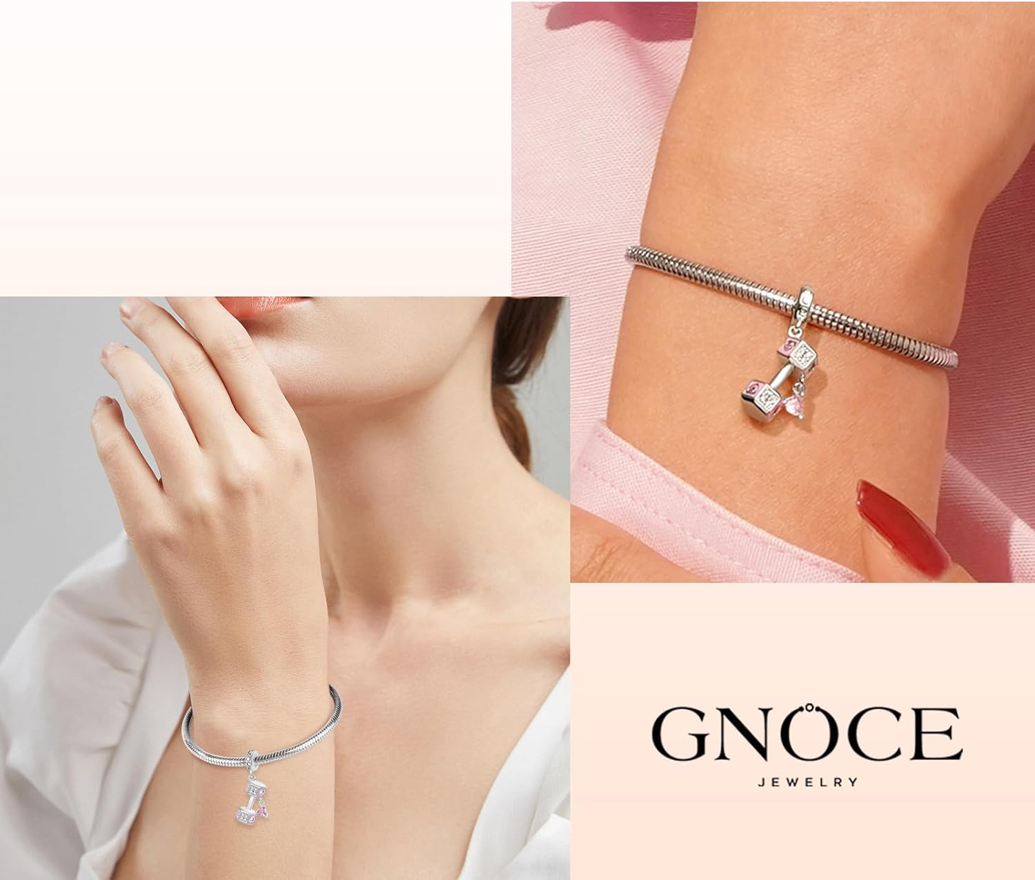 GNOCE Dumbbell Love Pendant Dangle Charm Bracelet For Her,S925 Sterling Silver Personalised Charm Pendant Necklace/Bracelet Jewelry Gift for Women