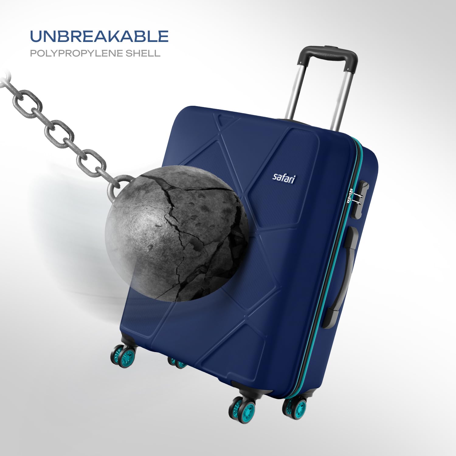Safari Polypropylene Spinner Pentagon Pro 8 Wheels Set Of 3 (Cabin + Medium + Large) Trolley Bags, Hard Case, 360º Wheeling Luggage, Suitcase For Travel, Navy, 55, 65, 75 cm — Amazon image 2