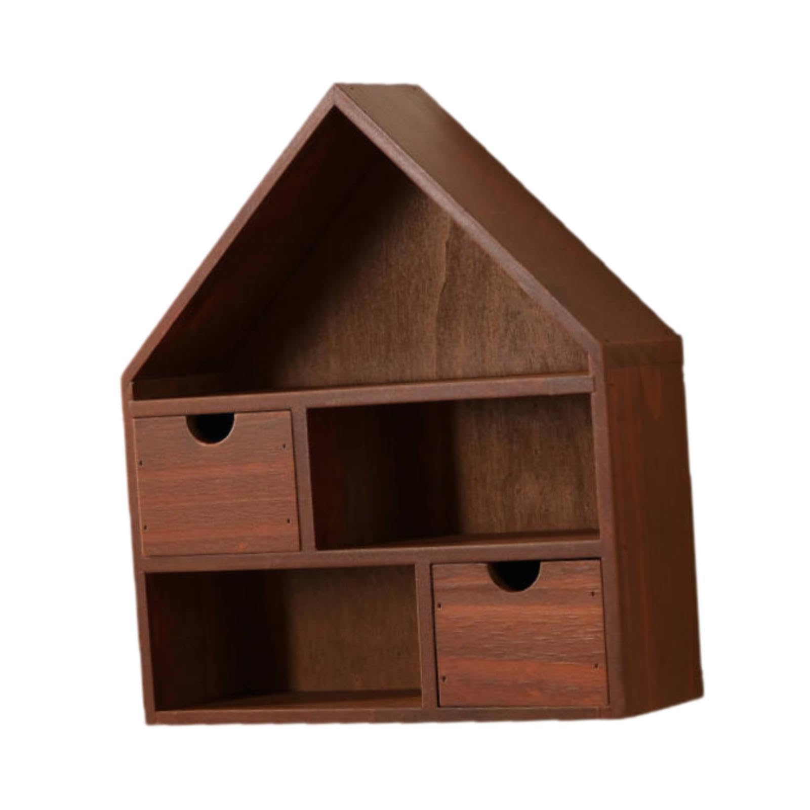 Scatola Espositiva in Legno Stile Casa Mensola Organizer Miniatura Parete Vetrinetta Curio Appendibile Scaffale Porta Collezione Miniature in Legno Na, Rosso Marrone
