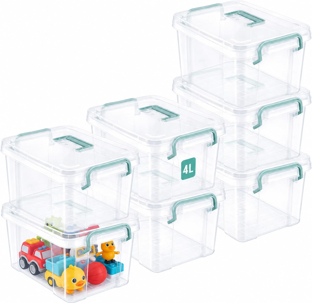 7 Pack Clear Plastic Storage Boxes with Lids, Stackable Organizing Bins