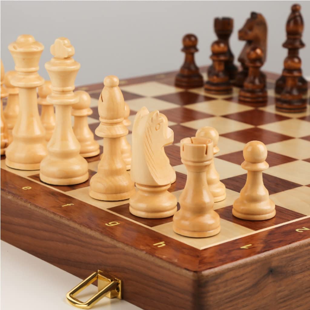 ZAW Schach Schach Massivholz Erwachsene High-End-Geschenkanzug, Klappaufbewahrungsbox-Schachbrett-Special for Schachspiel -2 Extra Queens Chess (Color : 39CM)