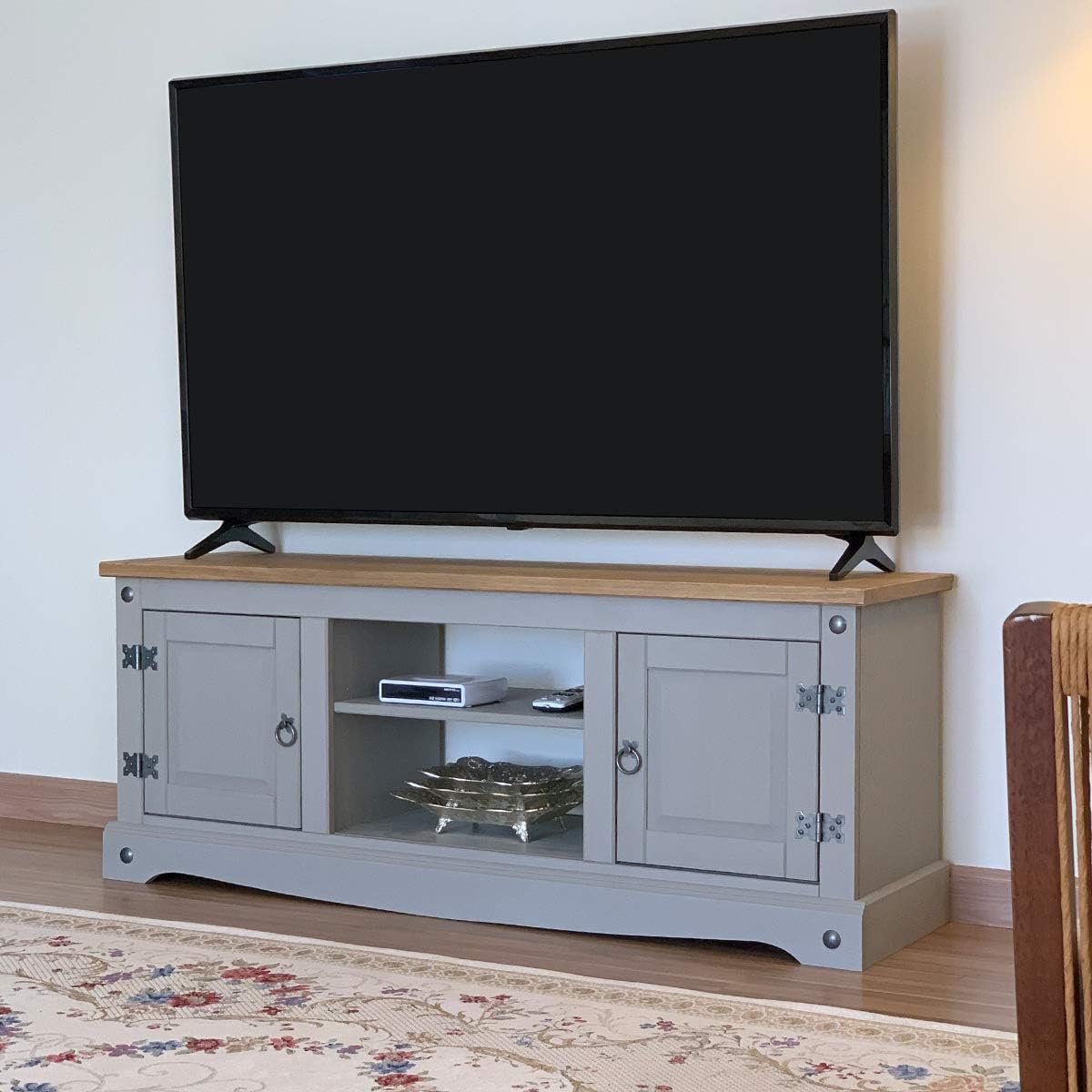 Furniture Dash - Wooden TV Entertainment Stand - Living Room TV Unit - Solid Wood Entertainment Center - 13.78" D x 51.18" W x 20.12" H - Gray
