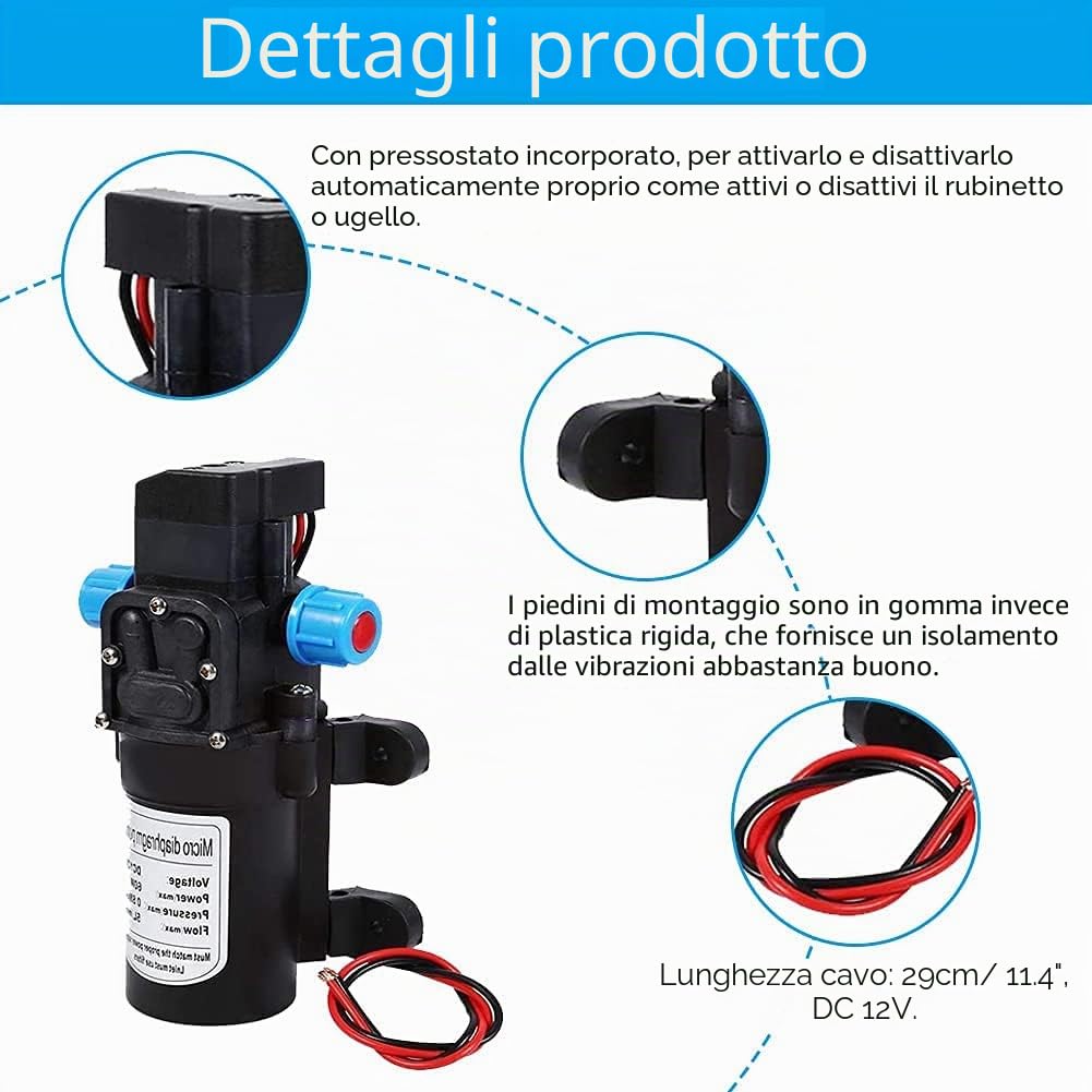 Pompa ad acqua ad alta pressione, DC 12V 5L/Min 116Psi Pompa autoadescante per lacqua, pompa dell'acqua a membrana per camper, barche, roulotte e il giardino