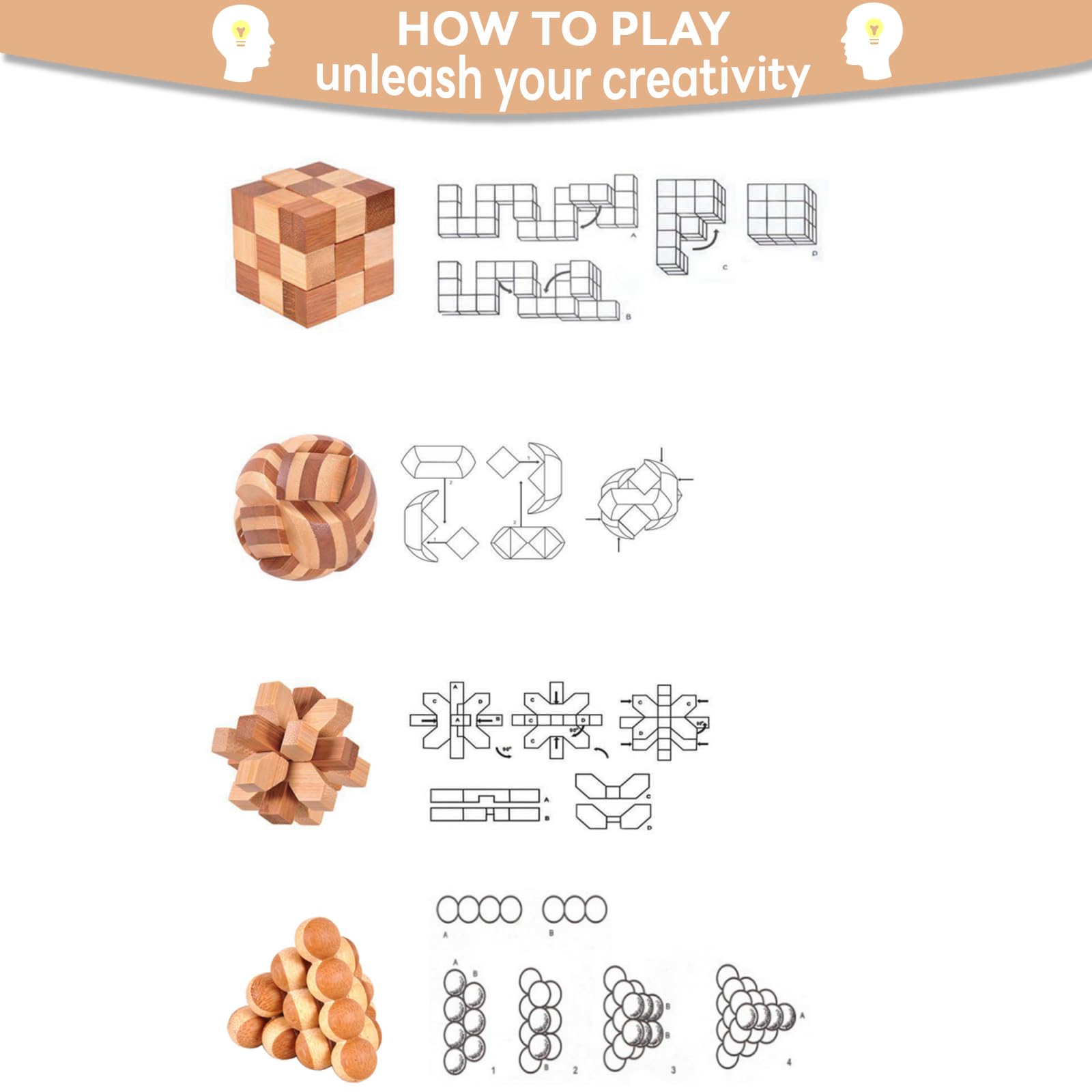 Giochi Rompicapo di Legno e Metallo Set da 20 Pezzi Logica Gioco di Puzzle di Legno Ideale Intelligenza Giocattoli Regalo per Bambini und Erwachsene Ogni Dimensione 5.0 cm #3