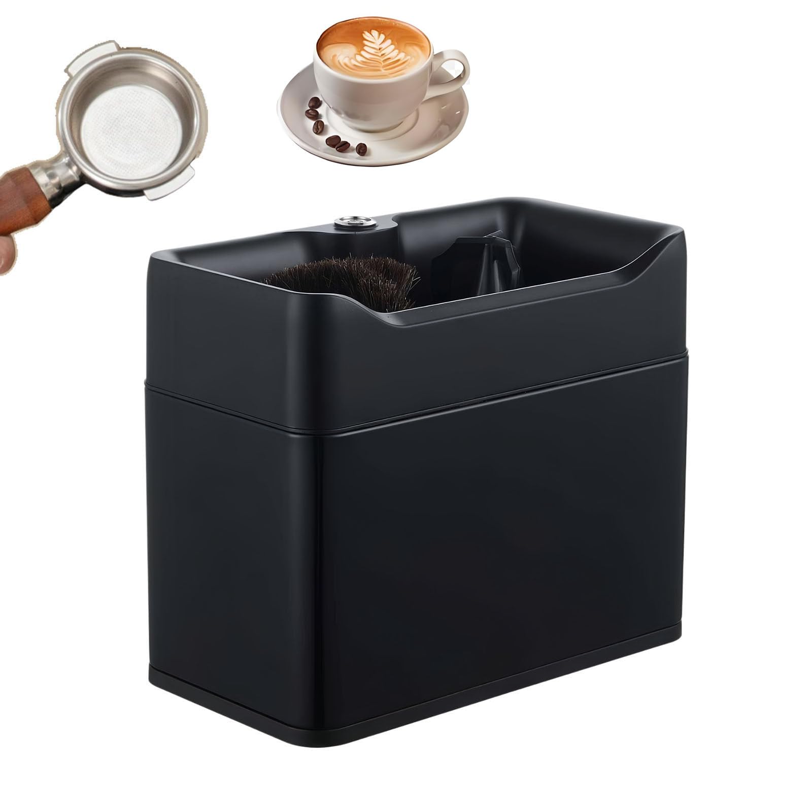 GSHSHOU Automatic Portafilter Cleaner Machine,Electric Espresso Coffee Knock Box for Cleaning Espresso, Coffee Puck Espresso Accessories Tools Black