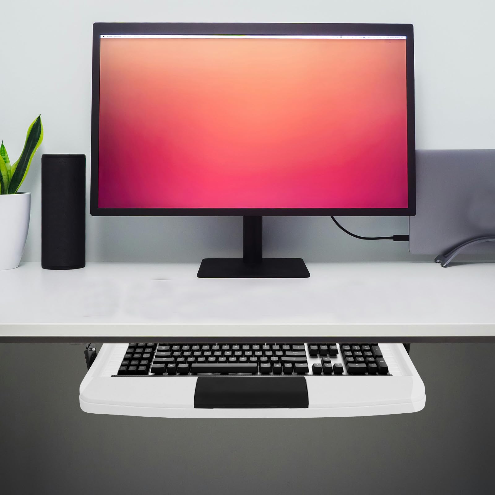 Verstellbare Tastaturablage, Edelstahl-Tastaturständer, platzsparendes Design, leise Rutschen, Büro-Schreibtischzubehör für Worpace