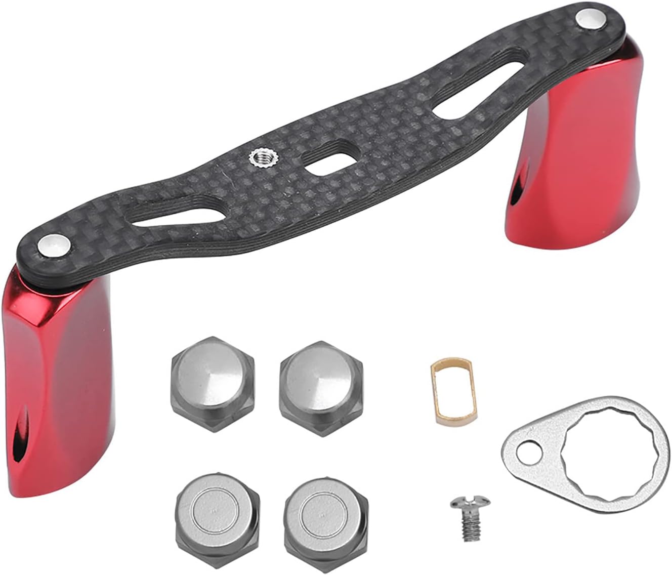 Alomejor Metal and Carbon Fishing Reel Handle Replacement with 2 Bearings for Baitcasting Reels for Fishing Enthusiasts (Red Grip)