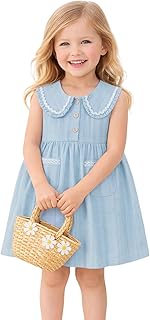 Little Girls Peter Pan Collar Dress Easter Spring Summer Cotton Sleeveless Sundress