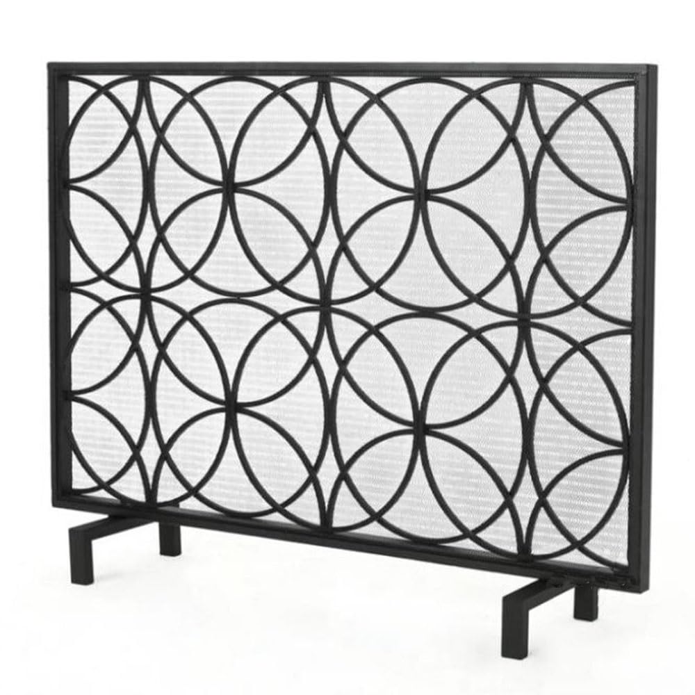 fireplace cover Metal Symmetrical Circle Fireplace Screen Household Heater Protective Fence Decoration Fireproof Net(Black)