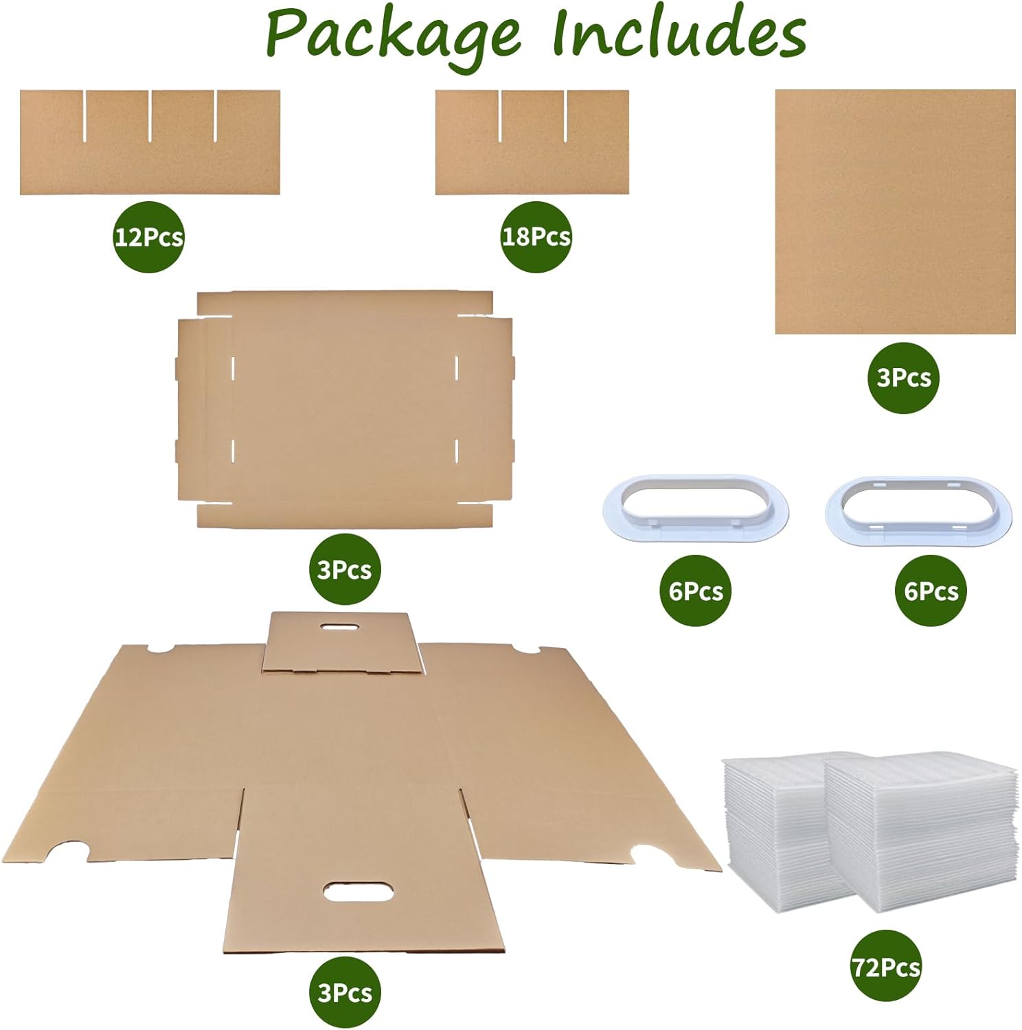 3 Sets Moving Boxes with Two-layer Divider Kits, 16 x 13 x 13 Inch Box with Lid for Glassware Wine Packing Kitchen Moving Box Corrugate Dividers with 72 Pcs Foam Pouches