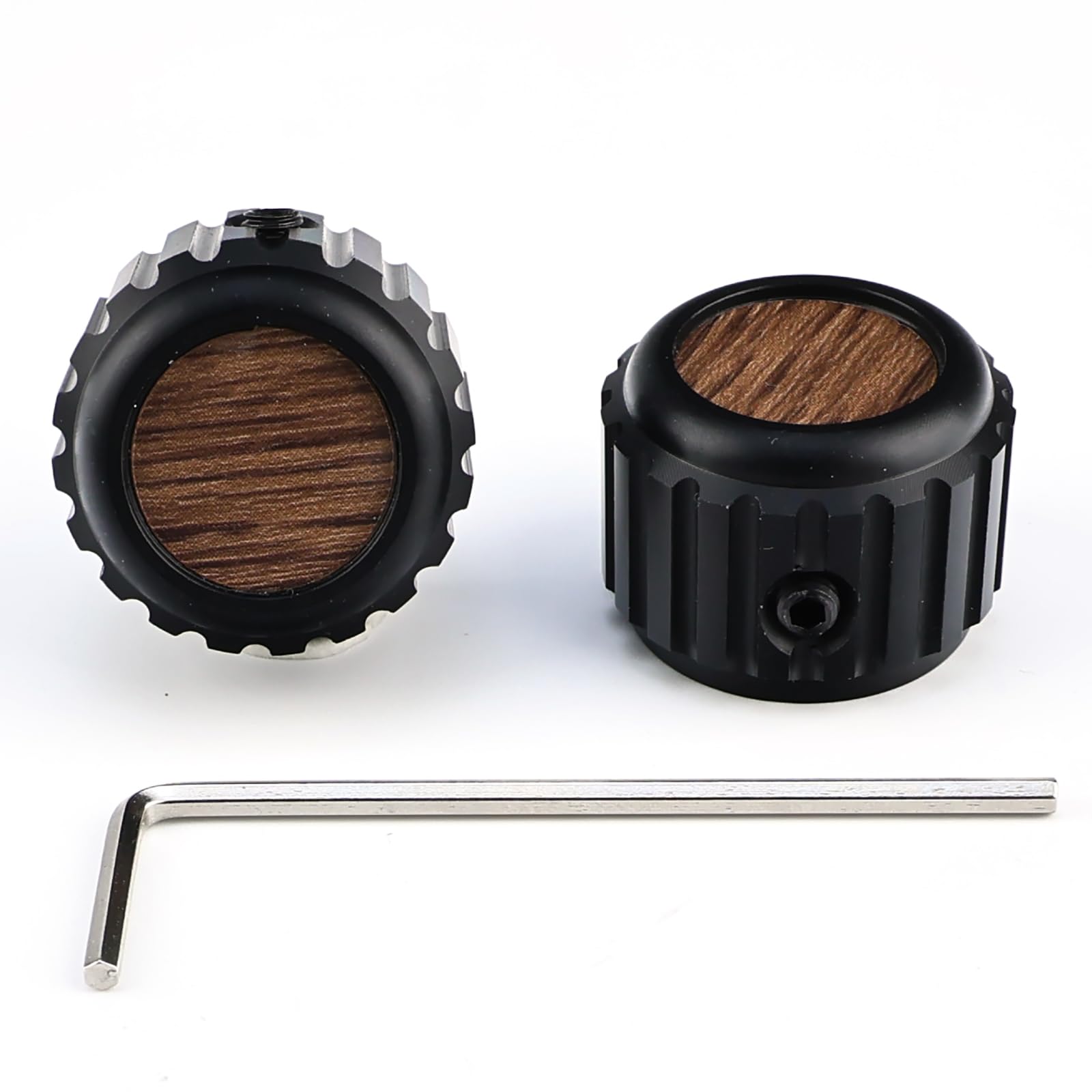 2Pcs Aluminum Alloy Electric Bass Guitar Knobs 6.5mm（1/4"） Potentiometer Shaft Flat Top Speed Control Metal Volume Tone Knobs for Electric Bass Guitar Replacement (Black - Wood Grain Top)