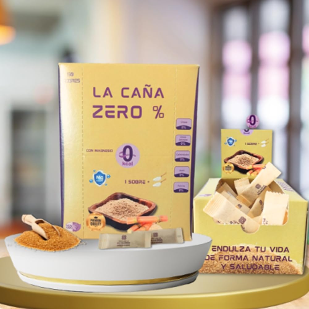 Edulcorante Zero con MAGNESIO 50 Sobres | 100% Natural de Caña | Enriquecido con Fibra Vegetal Guar | 1gr = 10gr de azúcar | Sustituto de azúcar | Sabor natural