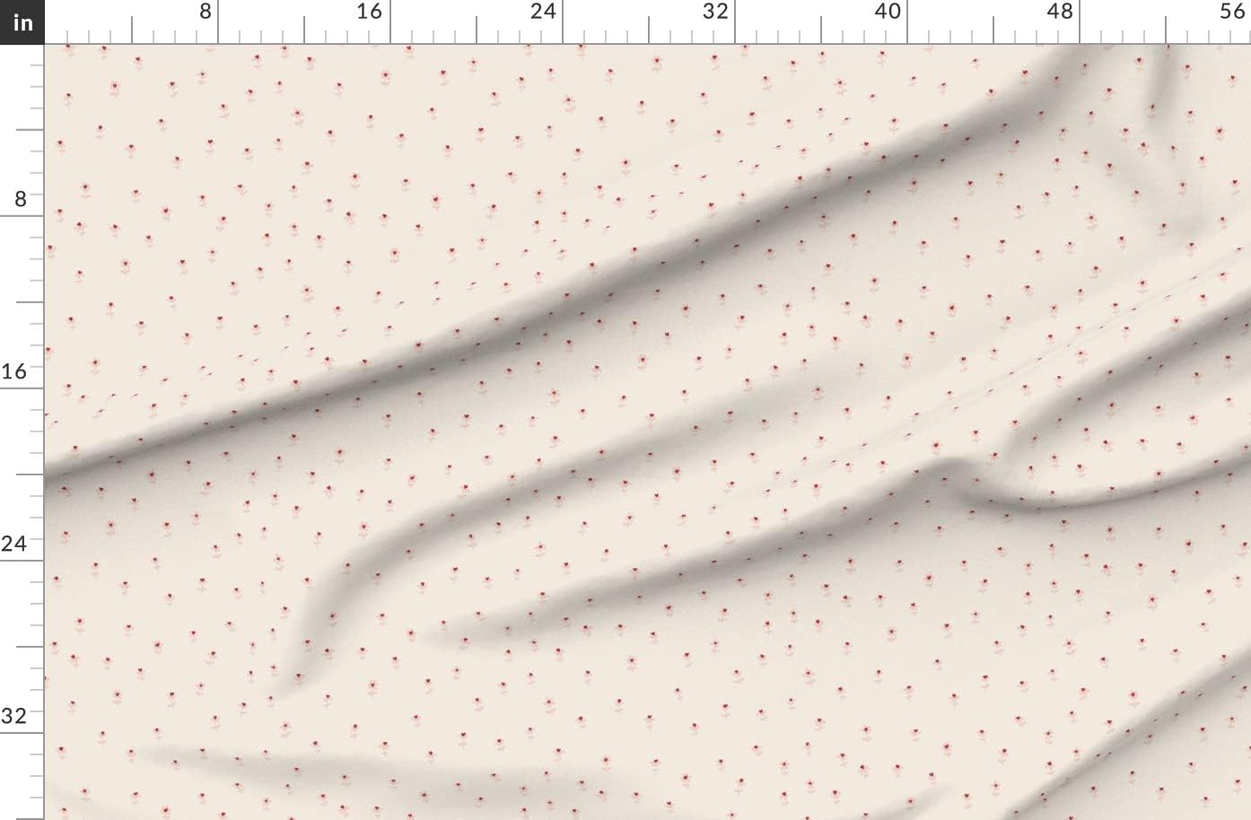 Spoonflower Fabric - Valentines Day Floral Ditsy Daisies Cream Pink Flowers Red Small Printed on Organic Cotton Sateen Fabric by The Yard - Sewing Quilting Apparel Home Decor