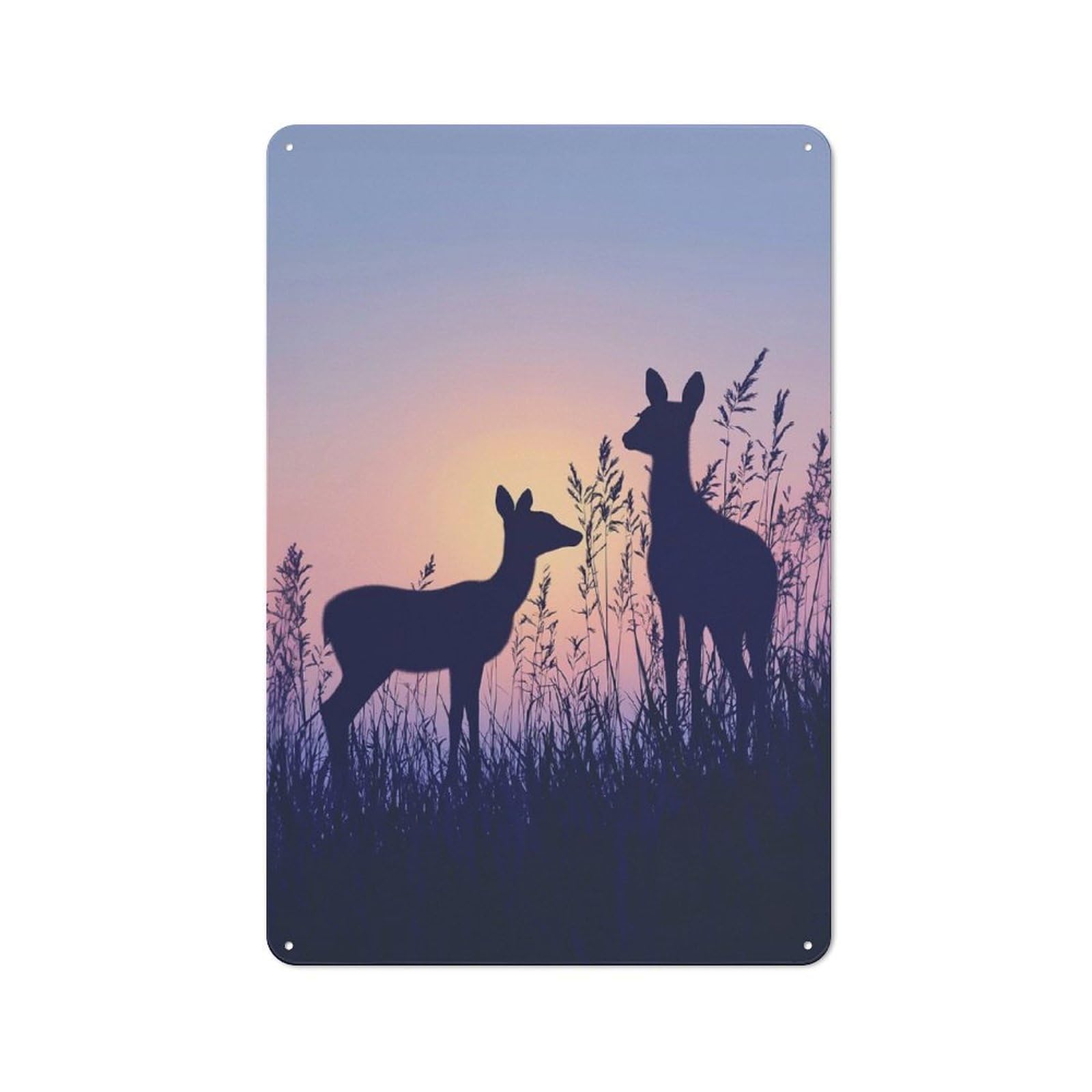 Junmoney Deer Silhouettes At Sunset 30X20cm Rustic Metal Sign With For Hobby Room Or Studio, Metal Sign Decor For Hobby Rooms And Studios