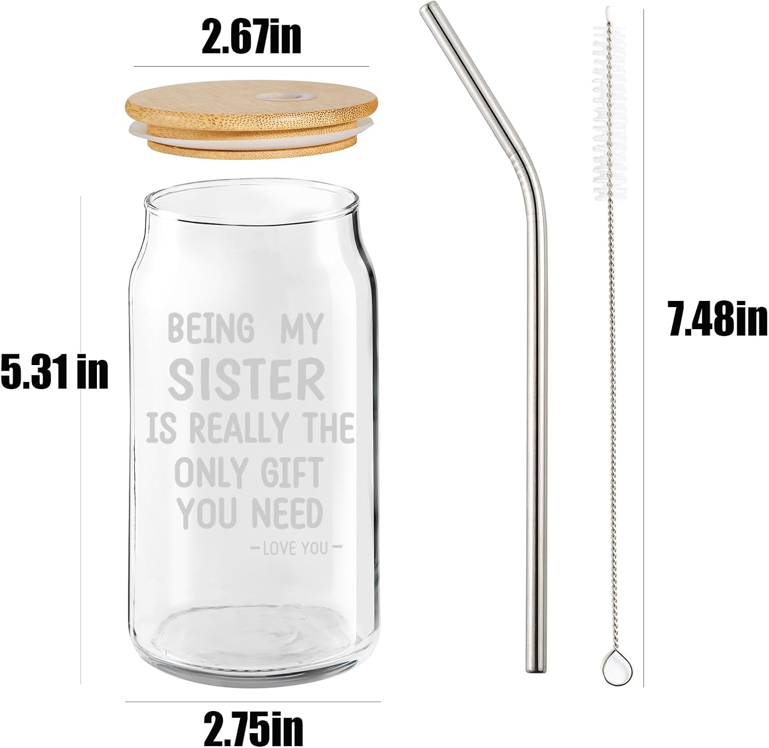 JERIO Christmas Gift for Sisters,Being My Sister is Really The Only Gift You Need 16oz Can Glass-Sister Gifts from Sisters for Birthday,Mothers Day,Valentines Day