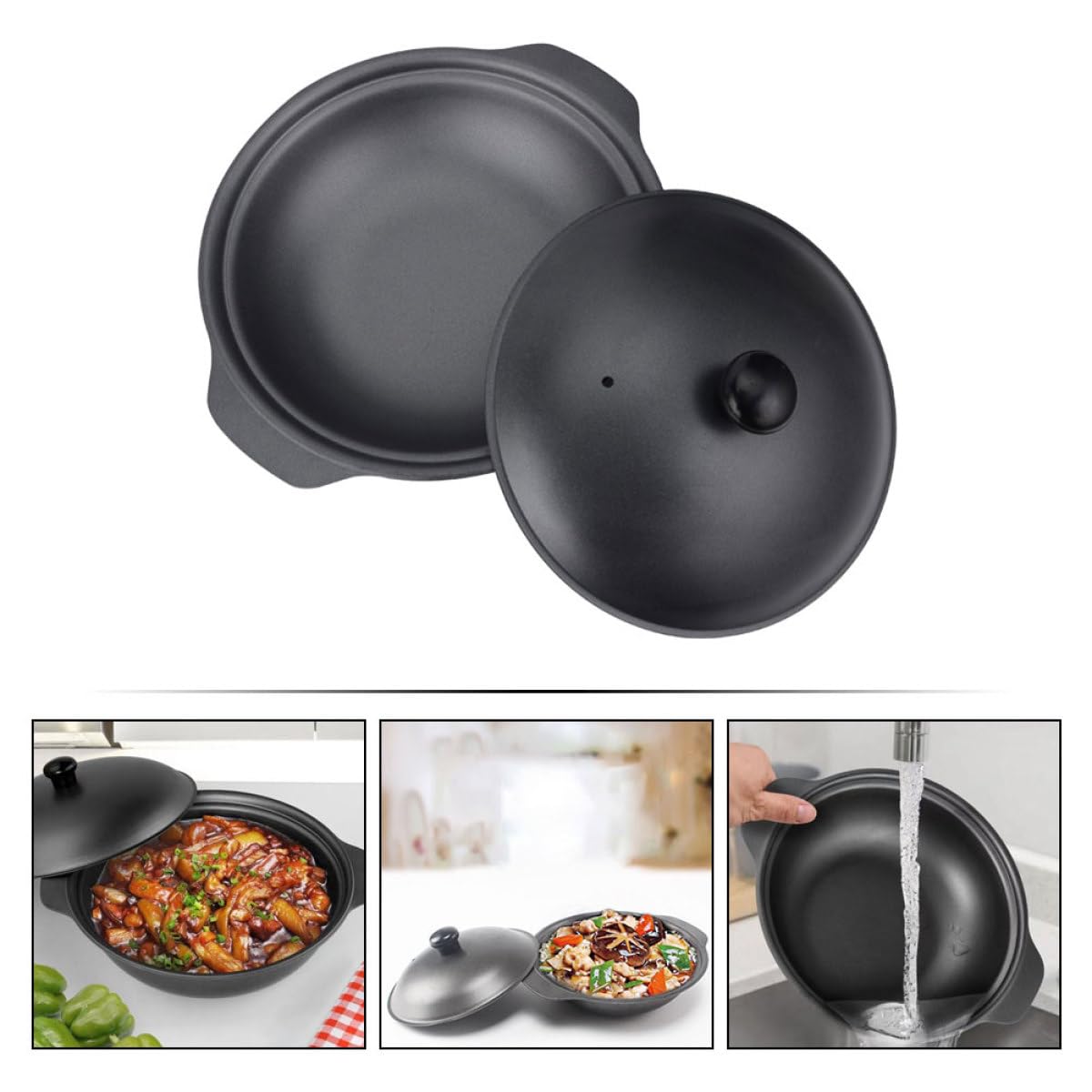 NOLITOY Cazuela de Hierro Fundido para Cocinar Arroz y Guisos, Olla Resistente Tapa para Uso Doméstico y Cocina Tradicional