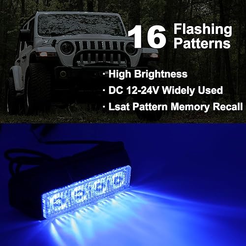 STBLTBAR Barra de luces estroboscópicas de emergencia con 4 luces LED superbrillantes, barras de precaución con 17 intermitentes diferentes para