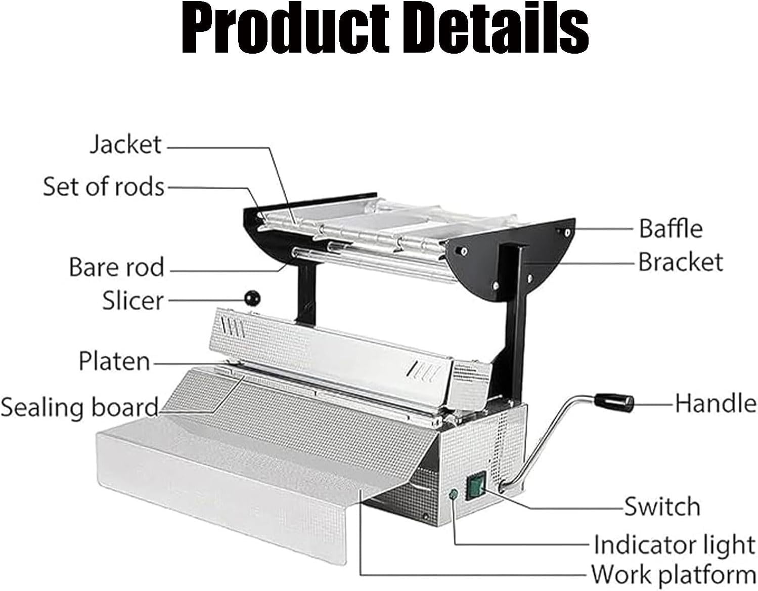 Máquina selladora térmica automática, acero inoxidable de 500 W, ajustes de temperatura ajustables de 6 niveles para un sellado eficiente de bolsas