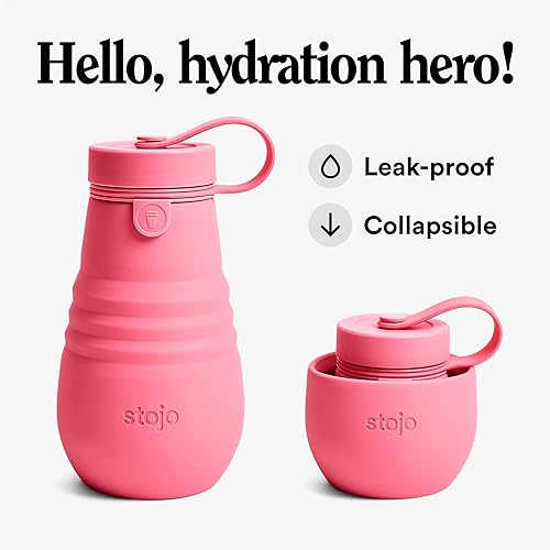 Miniatura 2 de STOJO Jr Collapsible Bottle for Kids - Peony Pink, 14oz  400ml - Leak-Proof Reusable Silicone Travel Cup for Hot & Cold Drinks - For Home, On-The-Go