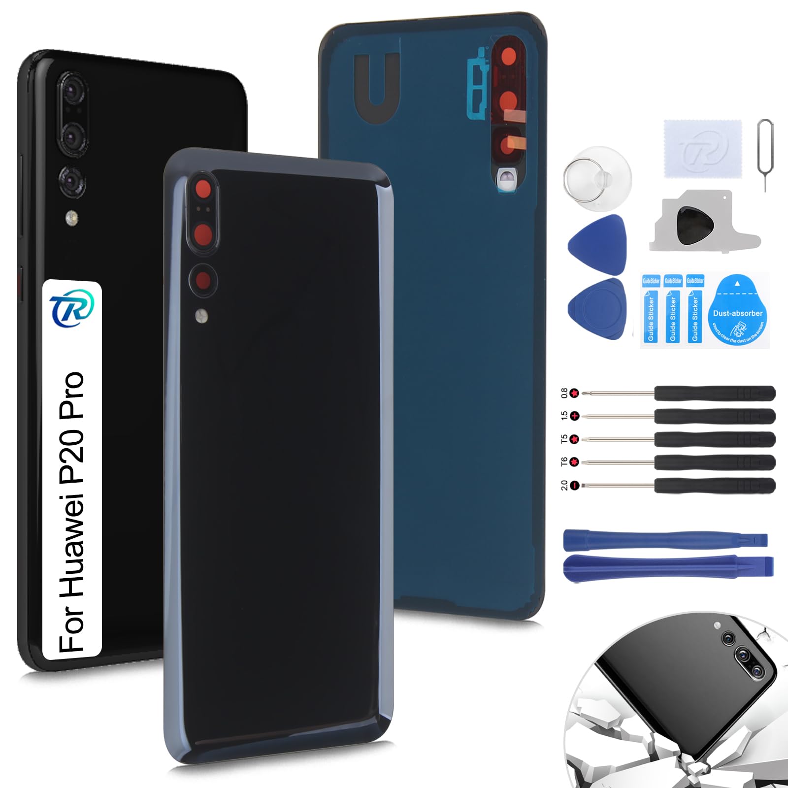 Huawei P20 Pro Backcover LUVSS Akkudeckel Für Huawei P20 Pro - Rückseite Glas Deckel Ersatz Ersatz Backcover Schwarz